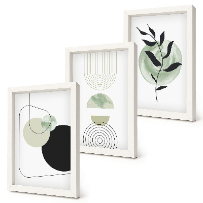 Photo frame wall Abstract shapes and plant motifs in green
