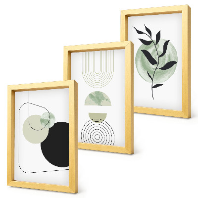 Photo frame wall Abstract shapes and plant motifs in green