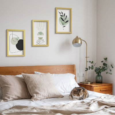 Photo frame wall Abstract shapes and plant motifs in green