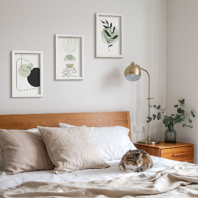 Photo frame wall Abstract shapes and plant motifs in green