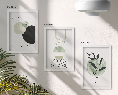 Photo frame wall Abstract shapes and plant motifs in green