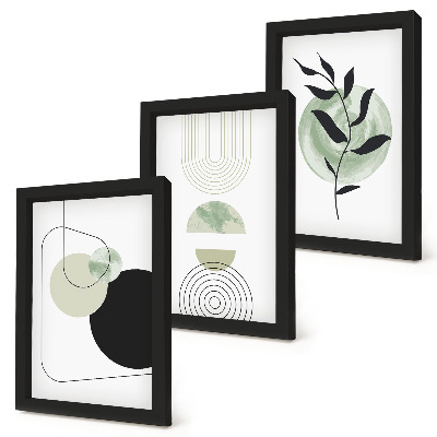 Photo frame wall Abstract shapes and plant motifs in green