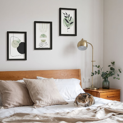 Photo frame wall Abstract shapes and plant motifs in green