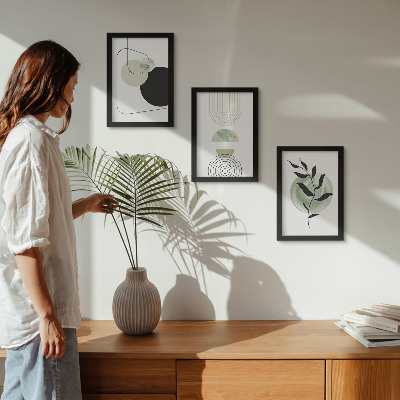 Photo frame wall Abstract shapes and plant motifs in green