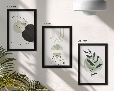 Photo frame wall Abstract shapes and plant motifs in green