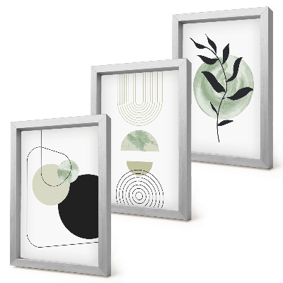 Photo frame wall Abstract shapes and plant motifs in green