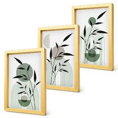 Abstract plant compositions boho style framed triptych
