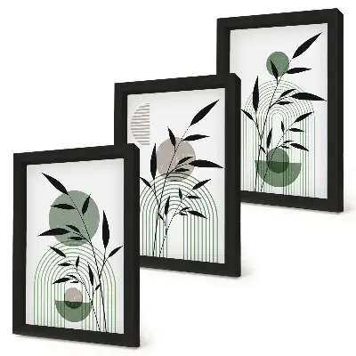Abstract plant compositions boho style framed triptych