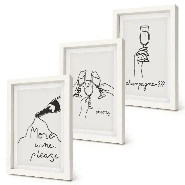 Joyful moments with wine and champagne line-art wall art set 3-piece set