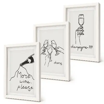 Joyful moments with wine and champagne line-art wall art set 3-piece set