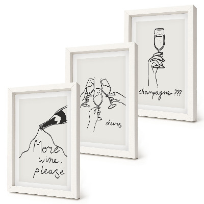 3-piece wall art set Joyful moments with wine and champagne line-art