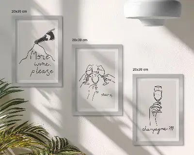 Joyful moments with wine and champagne line-art wall art set 3-piece set