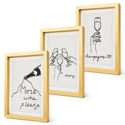 Joyful moments with wine and champagne line-art wall art set 3-piece set