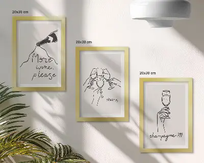 Joyful moments with wine and champagne line-art wall art set 3-piece set