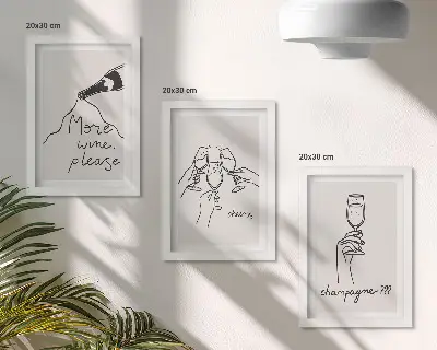 Joyful moments with wine and champagne line-art wall art set 3-piece set