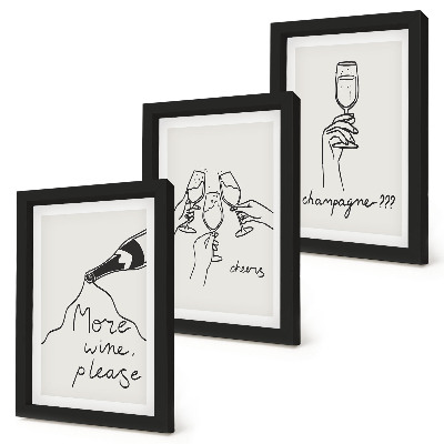 3-piece wall art set Joyful moments with wine and champagne line-art