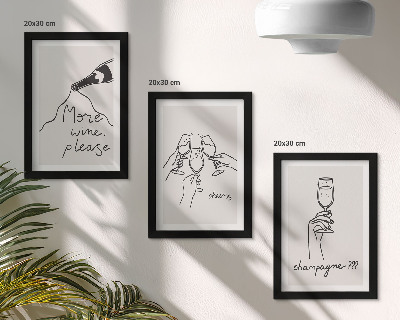 3-piece wall art set Joyful moments with wine and champagne line-art