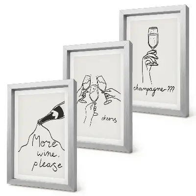 Joyful moments with wine and champagne line-art wall art set 3-piece set