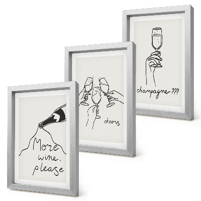 3-piece wall art set Joyful moments with wine and champagne line-art
