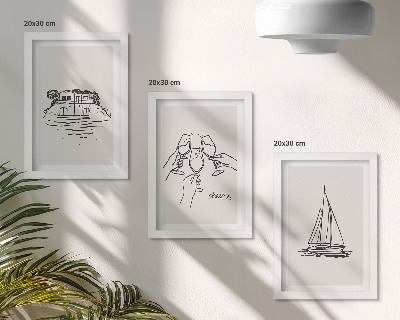 Photo frame wall Views of the house by the water, toast with glasses, sailboat