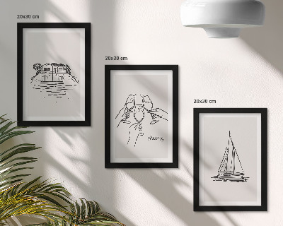 Photo frame wall Views of the house by the water, toast with glasses, sailboat