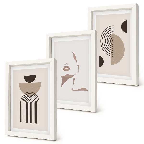 3-piece wall art set Abstract geometric forms and facial silhouette