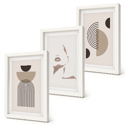 3-piece wall art set Abstract geometric forms and facial silhouette