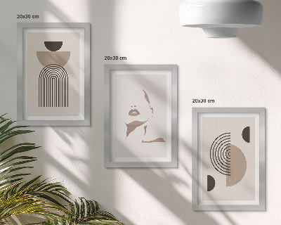 3-piece wall art set Abstract geometric forms and facial silhouette