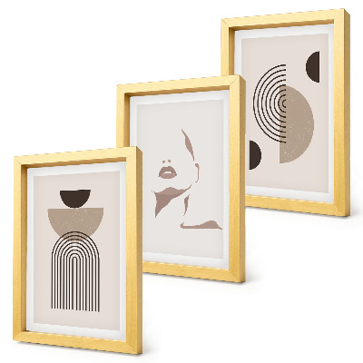 3-piece wall art set Abstract geometric forms and facial silhouette