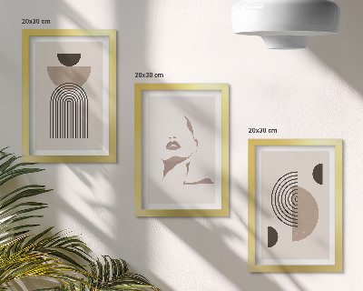 3-piece wall art set Abstract geometric forms and facial silhouette