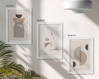 3-piece wall art set Abstract geometric forms and facial silhouette