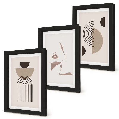 3-piece wall art set Abstract geometric forms and facial silhouette