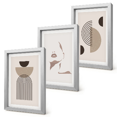 3-piece wall art set Abstract geometric forms and facial silhouette