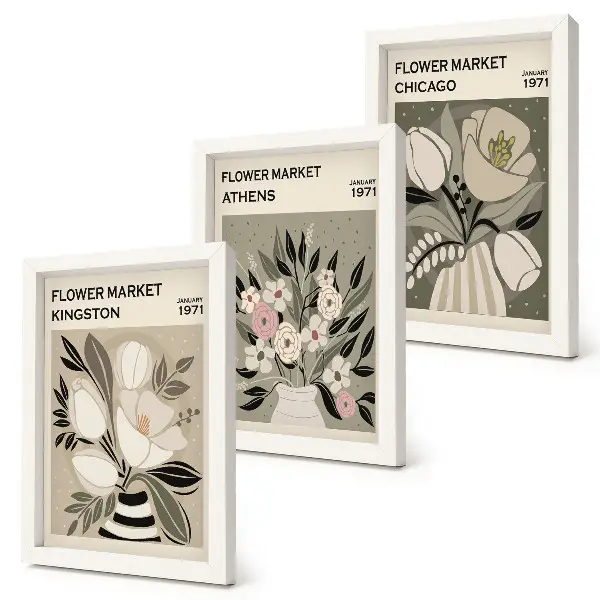 Retro floral arrangements triptych framed art prints from various cities