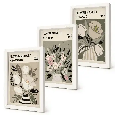Retro floral arrangements triptych framed art prints from various cities