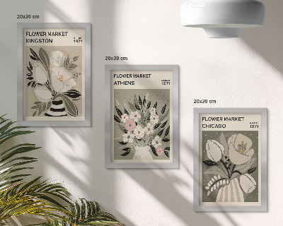Framed triptych Retro-style floral arrangements from various cities