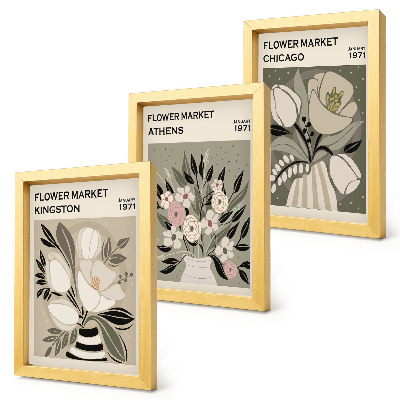 Framed triptych Retro-style floral arrangements from various cities