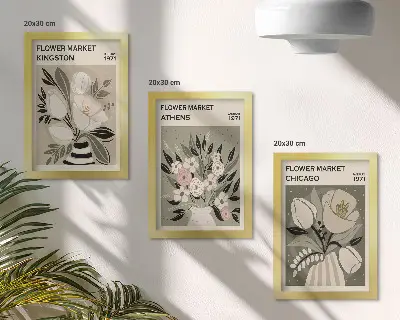 Retro floral arrangements triptych framed art prints from various cities