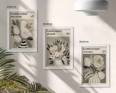 Framed triptych Retro-style floral arrangements from various cities