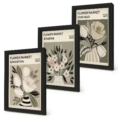 Retro floral arrangements triptych framed art prints from various cities