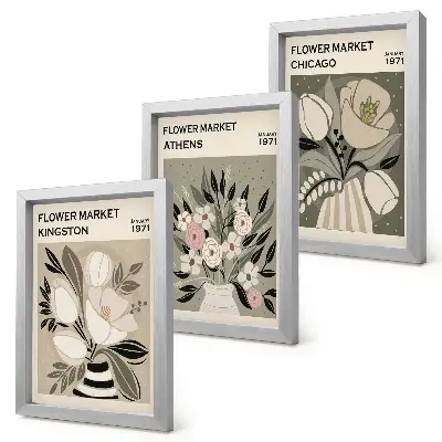 Retro floral arrangements triptych framed art prints from various cities