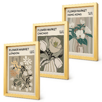 3-piece wall art set Flower markets in London, Chicago and Hong Kong