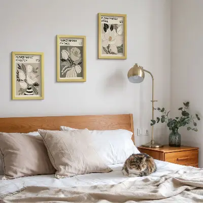 Photo frame wall featuring flowers from the Kingston, Chicago, and Seoul markets in a retro style