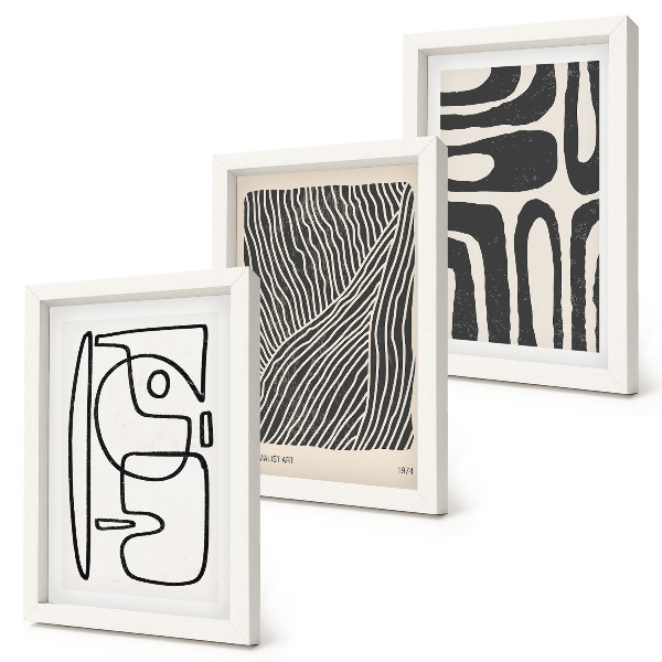 Framed triptych Abstract patterns with lines and textures on a light background