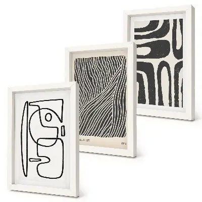Abstract patterns with lines and textures framed triptych on a light background
