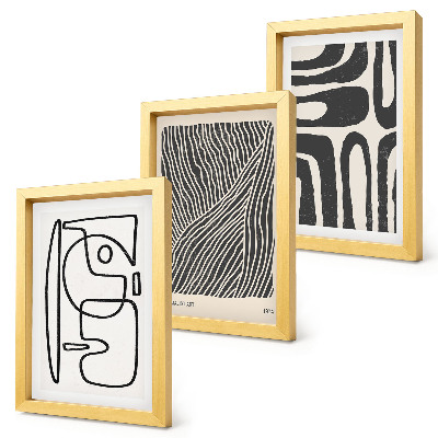 Framed triptych Abstract patterns with lines and textures on a light background
