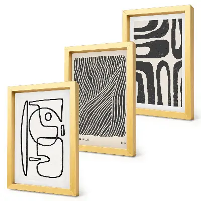 Abstract patterns with lines and textures framed triptych on a light background