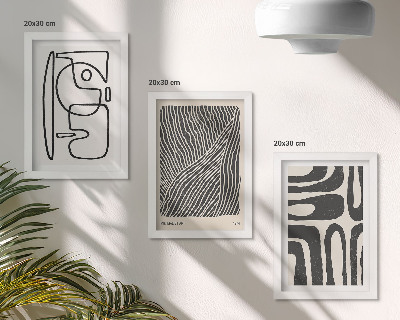 Framed triptych Abstract patterns with lines and textures on a light background