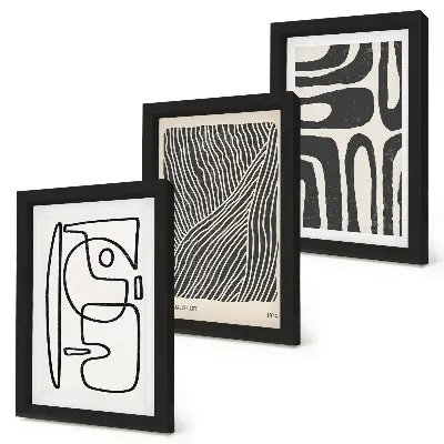 Abstract patterns with lines and textures framed triptych on a light background