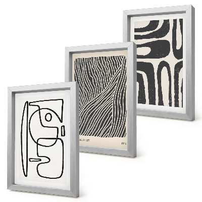 Framed triptych Abstract patterns with lines and textures on a light background